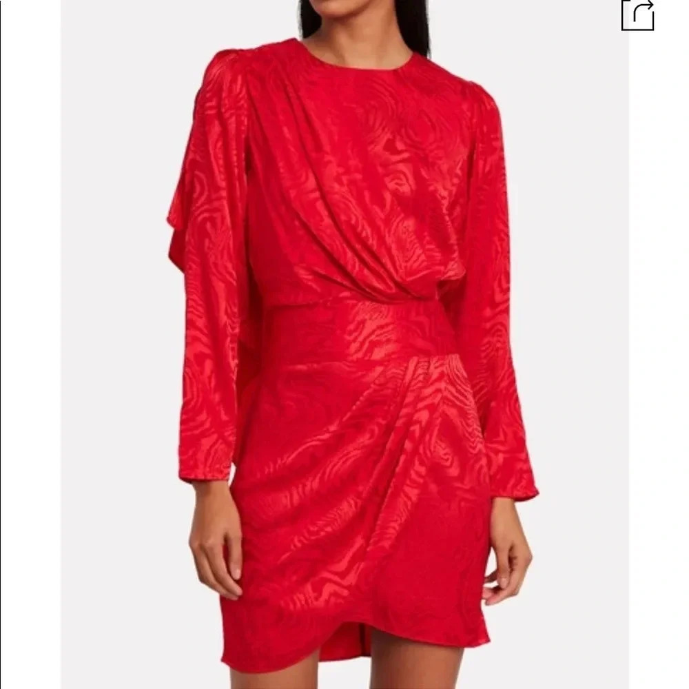 ! Nwt! Ronny Kobo Shanaya Draped Moiré Dress In Red